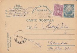 REVENUE STAMP ON REPUBLIC COAT OF ARMS, PC STATIONERY, ENTIER POSTAL, 1948, ROMANIA - Fiscaux