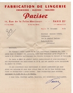 1950 - Courrier De FABRICATION DE LINGERIE, CHEMISIERS, BLOUSES, TABLIERS Maison Parisier (Paris XI) - Kleding & Textiel