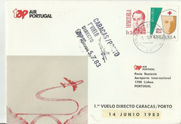 PORTUGAL Erst Flug Caracas+Porto  1983 - Cartas & Documentos