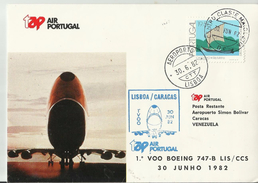 PORTUGAL Erst Flug  1982 Lisbona -Cracas - Storia Postale