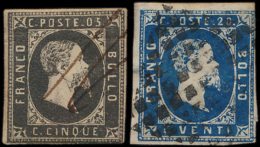 N° 1 En 2 '1851, 5c Zwart En 20c Blauw' - Sardinië