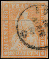 N° 29b 'Helvetia 20R Oranje, Op Dun Papi - Oblitérés