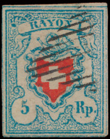 N° 14a '1850 Rayon I, 5 R Lichtblauw', Z - Oblitérés