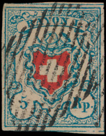 N° 14 '1850 Rayon I, 5 R Blauw' Zm (Yv € - Usati