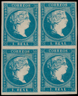 N° 45 '1857, 1 Real Blauw' (blok Van 4) - Usati