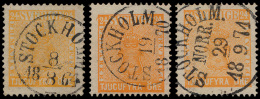 N° 9 '24 öre Oranjegeel' (3x) Uitgezocht - Used Stamps