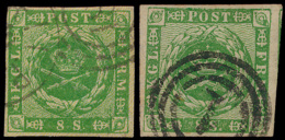 N° 5 En 9 '1854/58, 8 S Groen' Beide Typ - Oblitérés