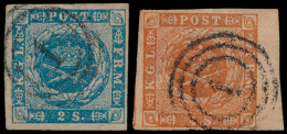 N° 3/4 '1854, 2 S Blauw En 4 S Lichtbrui - Usati