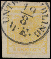 N° 1 '1 Kr Geel, Type I' Zeer Breed Gera - Used Stamps