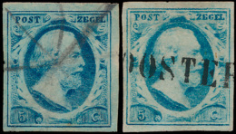 N° 1 '5 Cent Blauw' (2x), 1x Met Penontw - Andere & Zonder Classificatie