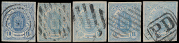 N° 6a (4x) En 6b '10c Blauw Ongtand' 5 Z - 1852 Willem III