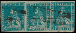 N° 5 '1851, 2 Cr Blauw' (strip Van 3) Vo - Toscane