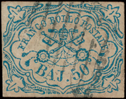 N° 10 '1852, 50 Baj Blauw' PRACHTZEGEL, - Stato Pontificio