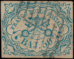 N° 10 '1852, 50 Baj Blauw' PRACHTZEGEL, - Kerkelijke Staten