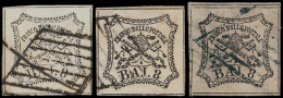 N° 9 '1852, 8 Baj Wit' (3x), Met Lichte - Stato Pontificio