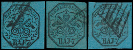 N° 8 '1852, 7 Baj Blauw' (3x) LUXE Zegel - Kerkelijke Staten