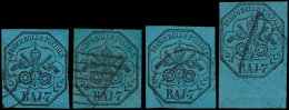 N° 8 '1852, 7 Baj Blauw' (4x) Volrandige - Stato Pontificio
