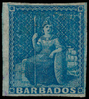 Barbados : N° 3 '1852 (1d) Blue' No Gum, - Barbades (...-1966)