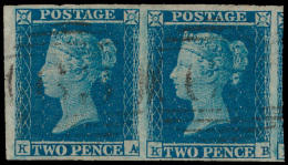 N° 14 '1841 2d Blue' (In Paar) LUXE (met - Gebruikt