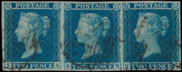 N° 14 '1841 2d Blue' Zeer Mooie Strip Va - Used Stamps