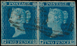 N° 14 '1841, 2d Blue' (horizontaal Paar) - Used Stamps