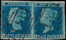 N° 14 '1841, 2d Blue' (horizontaal Paar) - Used Stamps