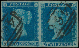 N° 14 '1841, 2d Blue' (horizontaal Paar) - Used Stamps