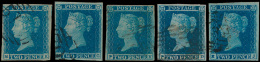 N° 14/15 '1841, 2d Blue' 5 Zegels, Diver - Usati