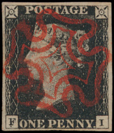 N° 2 '1840, 1d Black, Red Maltese Cross' - Used Stamps