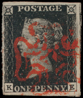 N° 2 '1840, 1d Black, Red Maltese Cross' - Oblitérés