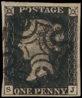 N° 2 '1840, 1d Black, Black Maltese Cros - Oblitérés