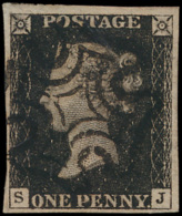 N° 2 '1840, 1d Black, Black Maltese Cros - Gebruikt