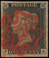 N° 2 '1840, 1d Black, Very Strong Red Ma - Used Stamps