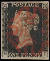 N° 2 '1840, 1d Black Red Maltese Cross' - Used Stamps