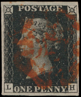 N° 1 '1840, 1d Intense Black, Red Maltes - Used Stamps