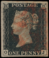 N° 1 '1840, 1d Intense Black, Red Maltes - Used Stamps