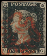 N° 1 '1840, 1d Intense Black, Red Maltes - Used Stamps