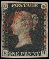 N° 1 '1840, 1d Intense Black, Red Maltes - Used Stamps