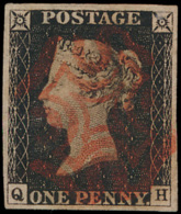N° 1 '1840, 1d Intense Black, Red Maltes - Used Stamps
