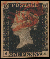 N° 1 '1840, 1d Intense Black, Red Maltes - Gebruikt