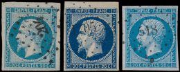 N° 14A (2x) En 14 B '20c Bleu', Met Afst - 1852 Luigi-Napoleone