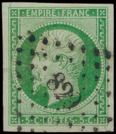 N° 12  '5c Vert-jaune' Zeer Breed Gerand - 1852 Louis-Napoleon
