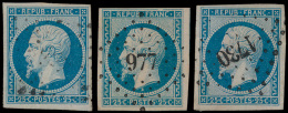 N° 10 '25c Bleu' (3x) Breed Gerande Prac - 1852 Luigi-Napoleone