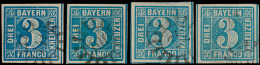 N° 2-II '1850/58, 3 Kr Blauw' (4x) Prach - Other & Unclassified