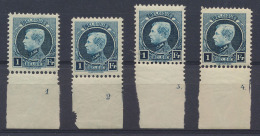 N° 215 '1F Groenblauw' (4x), Plaatnr. 1* - 1921-1925 Kleine Montenez