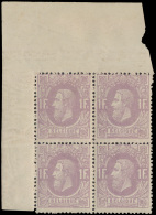 N° 36 '1F Mauve' (Blok Van 4) Met Hoekbl - 1869-1883 Léopold II