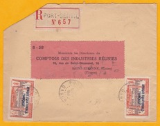 1928 Lettre Recommandée De Port Gentil Vers Saint Etienne​ - Affrt 75 C X 2 GABON Surch. Afrique Equatoriale Fran - Covers & Documents
