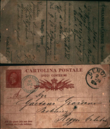 88252) Intero Postale  Da 10 C.effige Del Re-rosso Bruno- Da Genova A Reggio Calabria Il  2/1/1879 - Entiers Postaux