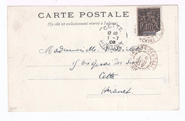 Sur Carte Postale Timbre Indochine 10 C. Noir Et Lilas Surchargé Carmin CAD Saïgon Central 1902. CAD Destination. (1668) - Covers & Documents