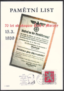 Czech Rep. / Commemorative Sheet (PaL 2009/03) 119 00 Praha 012: 70 Ann. Occupation Of Czechoslovakia (Hacha, Blaskowitz - Blocks & Sheetlets